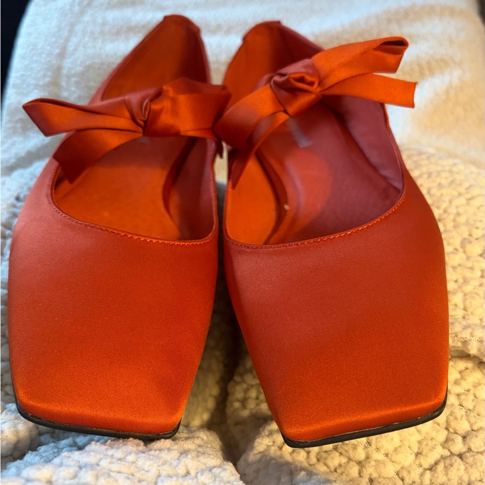 Jeffrey Campbell Orange Satin Flats